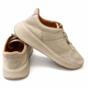 FitFlop Vitamin FF Leather Suede Sneakers Cream Beige Womens Lace Up Shoes 9